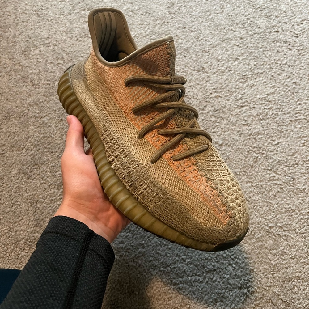 Yeezy 350 “Sand Taupe” size 10.5 with main color being brown with orange line